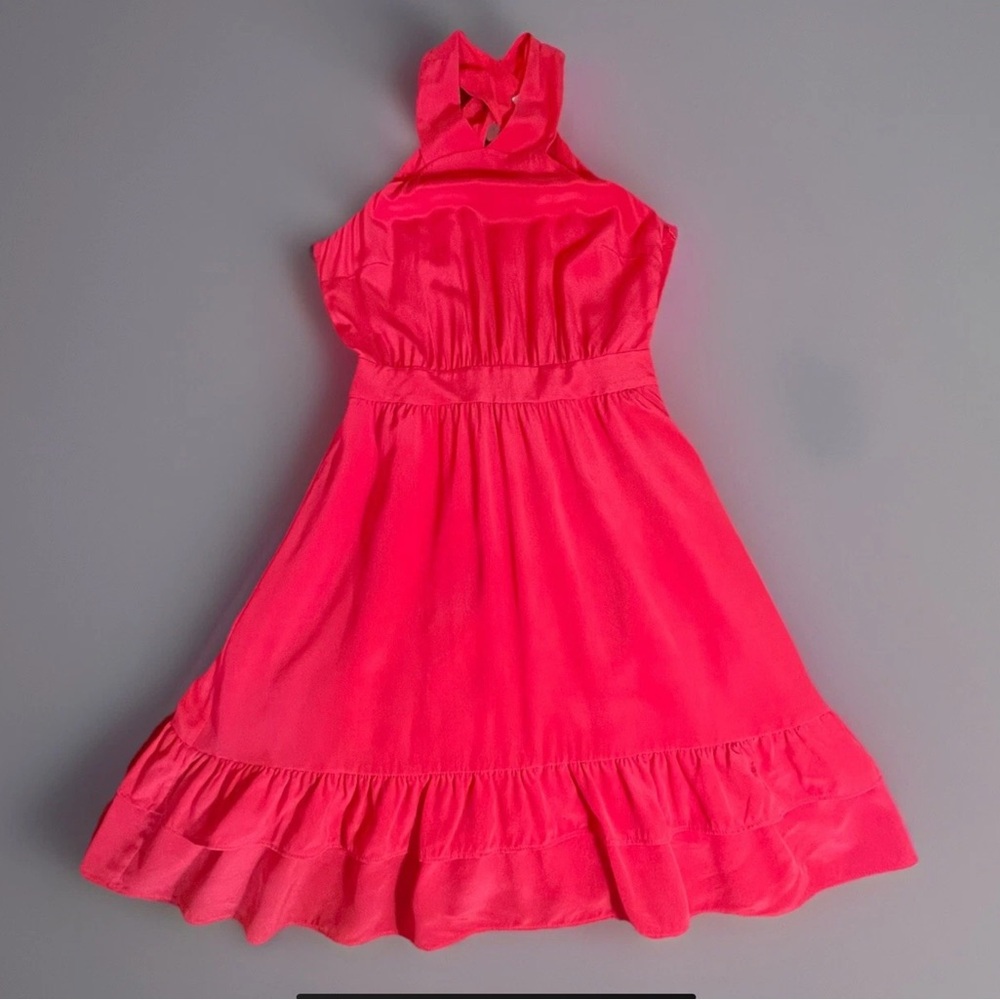 Women’s Halter Ruffle Hem Dress in Hot Pink